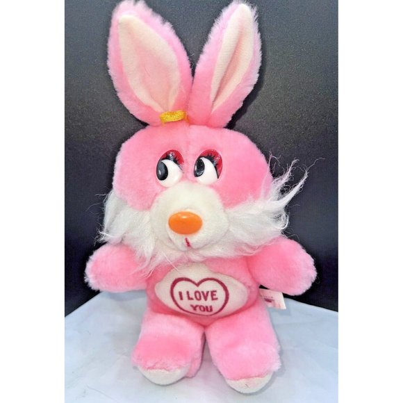 VINTAGE ORIENTAL TRADING CO. PINK BUNNY RABBIT 10" PLUSH ,I LOVE YOU ,HEART - Picture 1 of 4